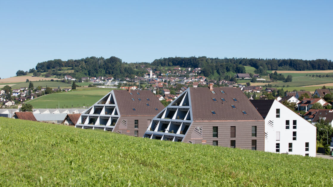 multi family, tile, roof, facade, Plano, brown, ZZ Wancor Multi family house in Niederweningen