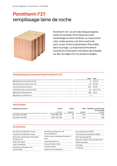 Fiche produit Mur Porotherm FZ7