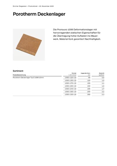 Produktblatt Wand Porotherm Deckenlager