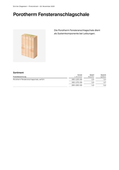 Produktblatt Wand Porotherm Fensteranschlagschale