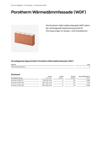 Produktblatt Wand Porotherm Wärmedämmfassade