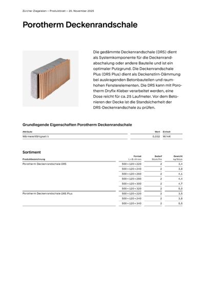 Produktblatt Wand Porotherm Deckenrandschale