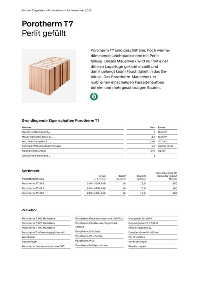 Produktblatt Wand Porotherm T7