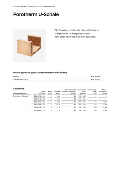 Produktblatt Wand Porotherm U-Schale