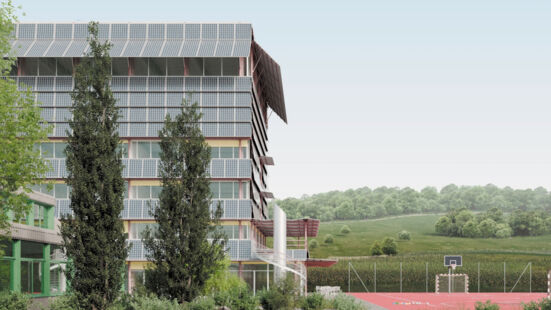 Erweiterungsbau Berufsschule Bülach: Aussenbild Wilde Karte #08 Finalist nuar